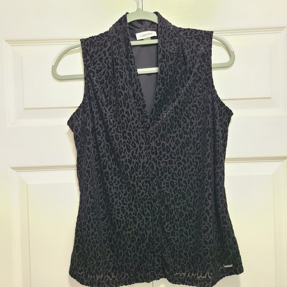 Calvin‎ Klein Leopard Print Sleeveless Blouse PM - Picture 1 of 5